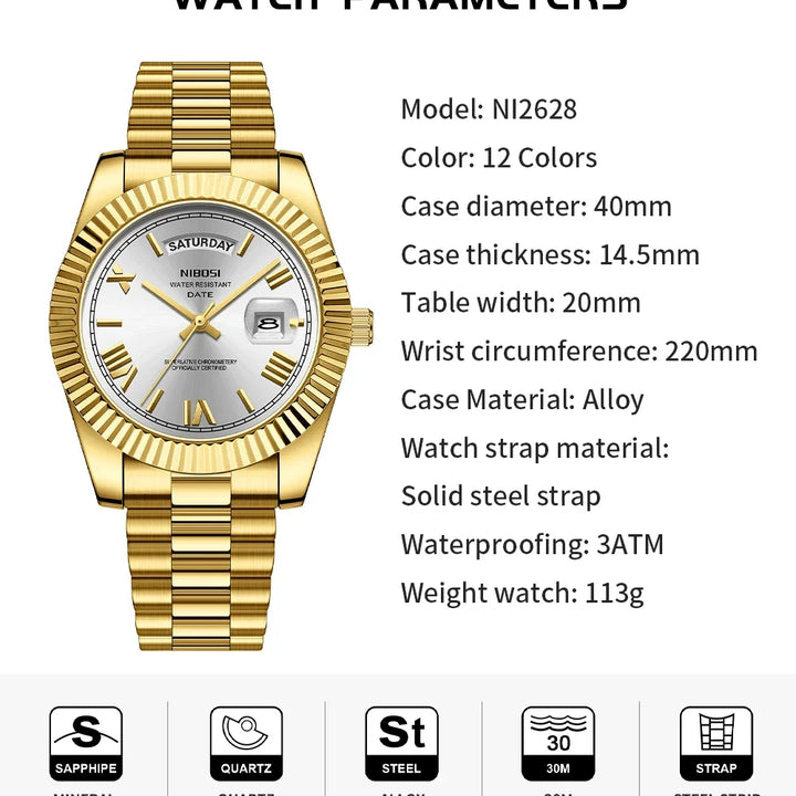 NIBOSI Brand Original Stainless Steel Quartz Watches For Men Luxury Date Display Luminous Fashion Men's Watch Relogios Masculino