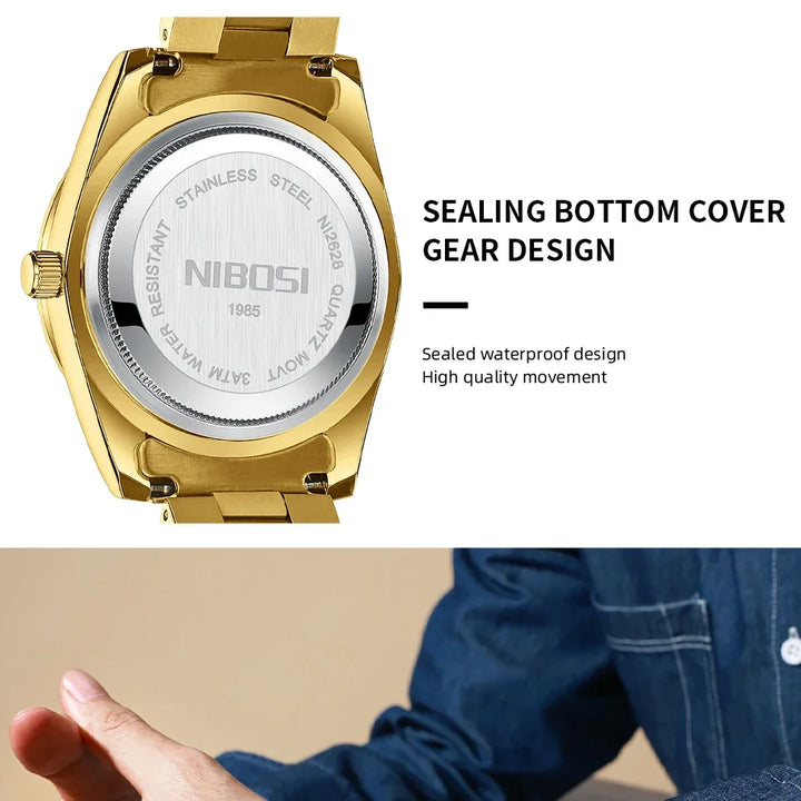 NIBOSI Brand Original Stainless Steel Quartz Watches For Men Luxury Date Display Luminous Fashion Men's Watch Relogios Masculino