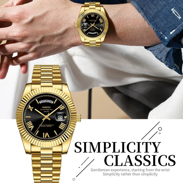 NIBOSI Brand Original Stainless Steel Quartz Watches For Men Luxury Date Display Luminous Fashion Men's Watch Relogios Masculino