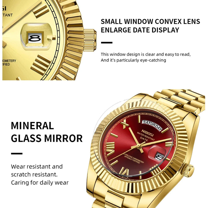 NIBOSI Brand Original Stainless Steel Quartz Watches For Men Luxury Date Display Luminous Fashion Men's Watch Relogios Masculino