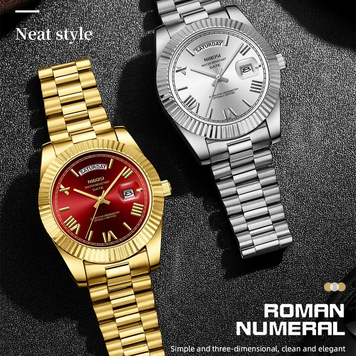 NIBOSI Brand Original Stainless Steel Quartz Watches For Men Luxury Date Display Luminous Fashion Men's Watch Relogios Masculino