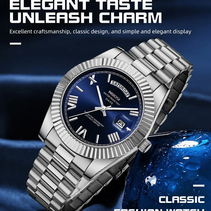 NIBOSI Brand Original Stainless Steel Quartz Watches For Men Luxury Date Display Luminous Fashion Men's Watch Relogios Masculino
